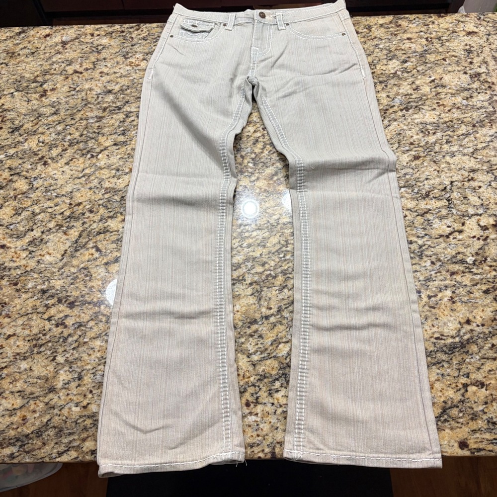 True Religion Cora Mid Rise Straight Striped Jeans Tan White Size 29 Made USA ws